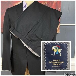 Hart Schaffner Marx Suit Mens 42R Wool Pants 36x29 Dark Charcoal